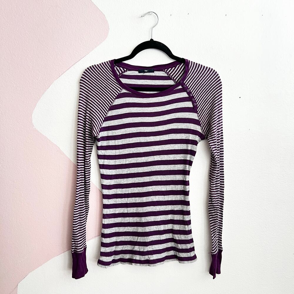 Gap Purple Striped Thermal Long Sleeve Top Y2K‎ 2000s Retro Grunge Small